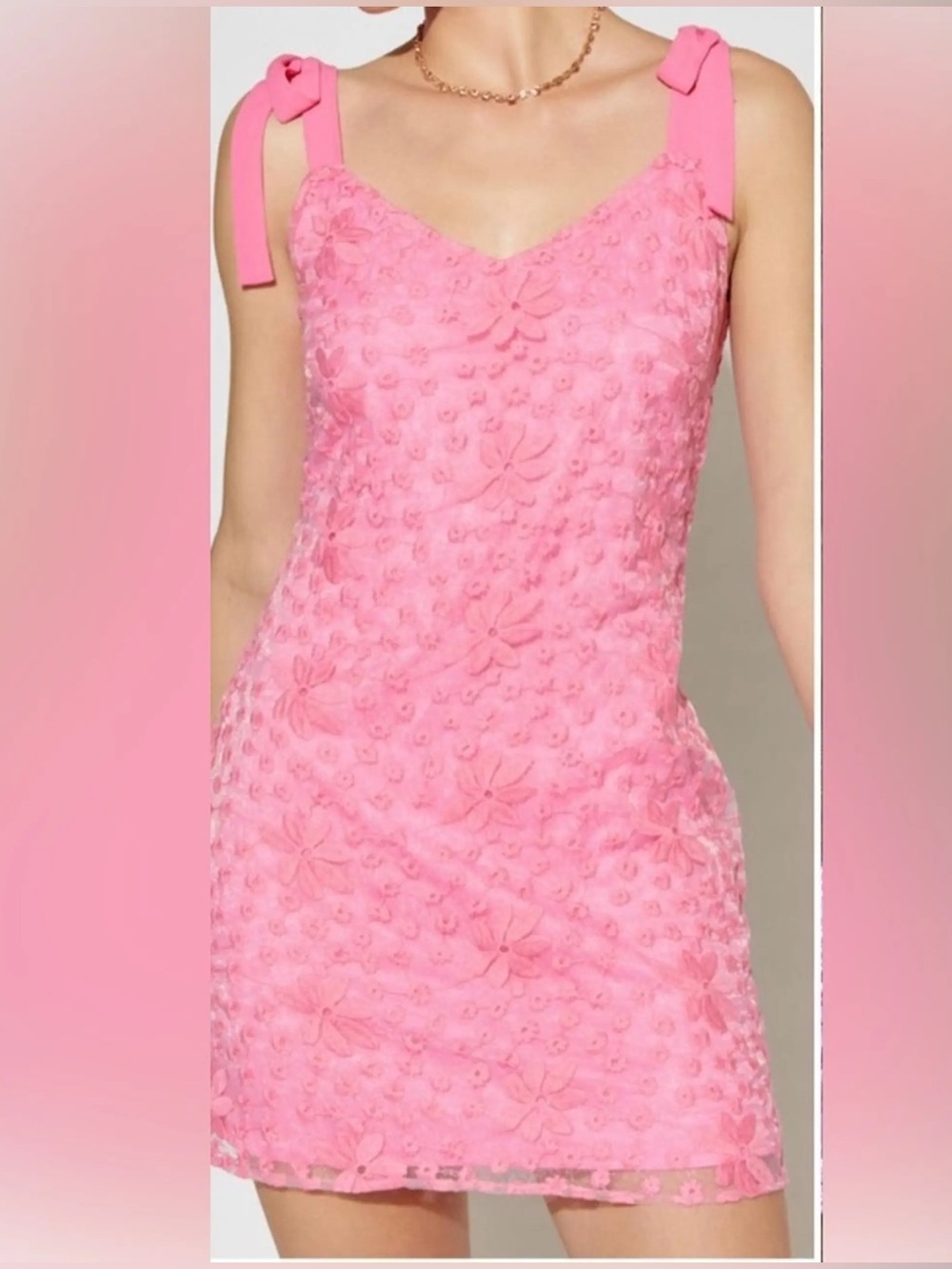 NWT Francesca's Blue Rain Pink Floral Lace Overlay Tie-Strap Mini Dress Size Sm